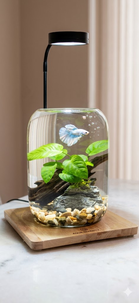 DIY Betta Aquarium Jar Kit  Minimal Desk Aquascape with Light  Green  Aquascape